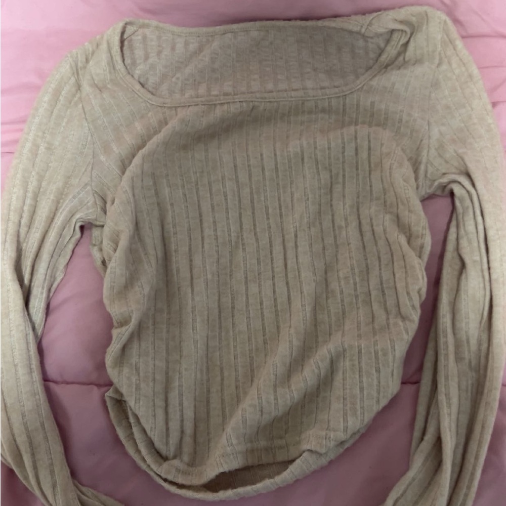 SHEIN Beige Long Sleeve Ribbed Top